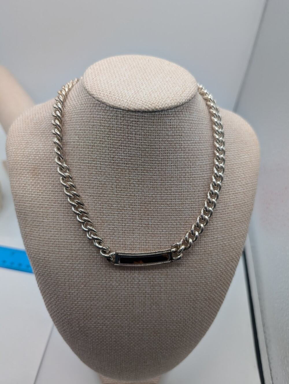Ralph Lauren Silver Tone Curb Chain Toggle Necklace with Tortoiseshell Bar